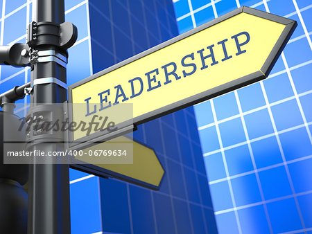 Business Concept. Leadership Sign on Blue Background.