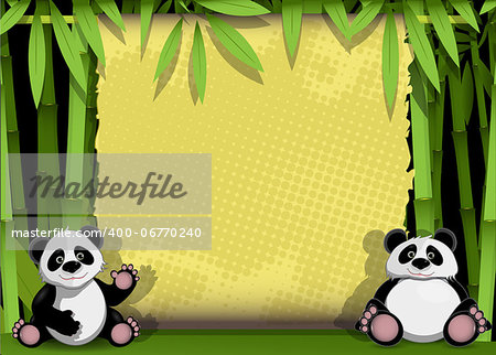 illustration  two panda on stem of the bamboo