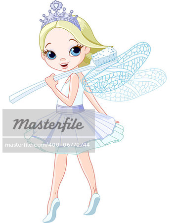 Cute smiling tooth fairy with toothbrush.