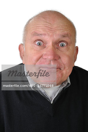 portrait of a senior man making faces