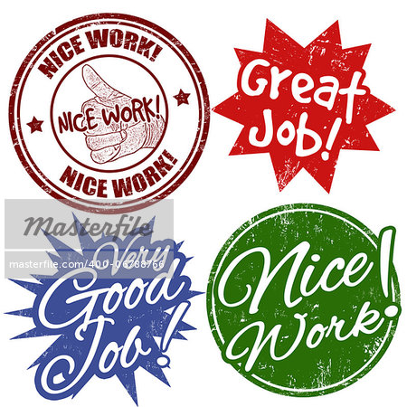 Set of grunge office rubber stamps with work award, vector illustration