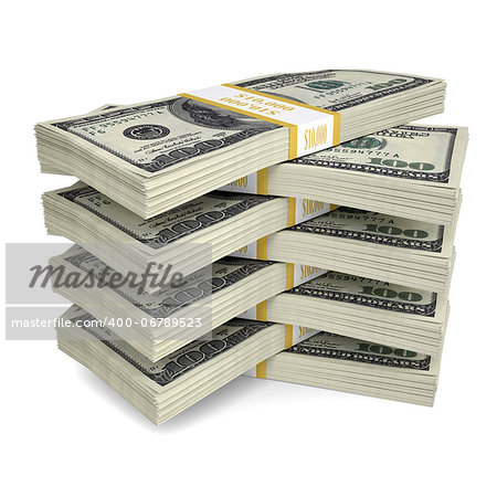 A few packs of dollar bills. Isolated render on a white background