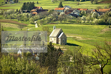 Stone made church in green nature, Kalnik mountain, Croatia
