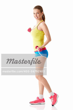 Young sports girl on white background
