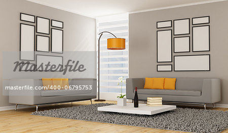 Contemporary Living room with two sofa - rendering