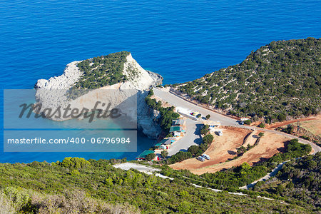 Beautiful summer Porto Katsiki beach coast on Ionian Sea (Lefkada, Greece) view from up