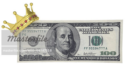One hundred dollars with the crown. Isolated render on a white background