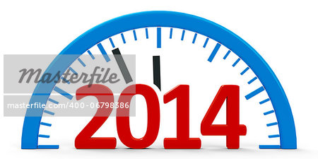 Modern clock isolated on white background represents new year 2014, three-dimensional rendering
