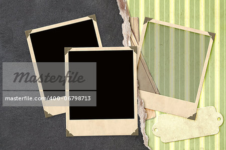 Grunge background with old photos and label