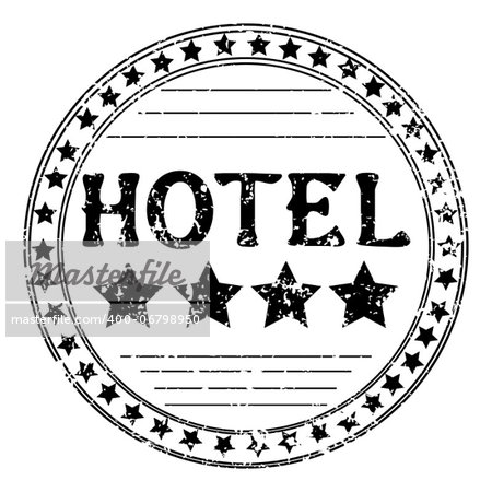 Hotel grungy retro stamp with four stars isolated on white