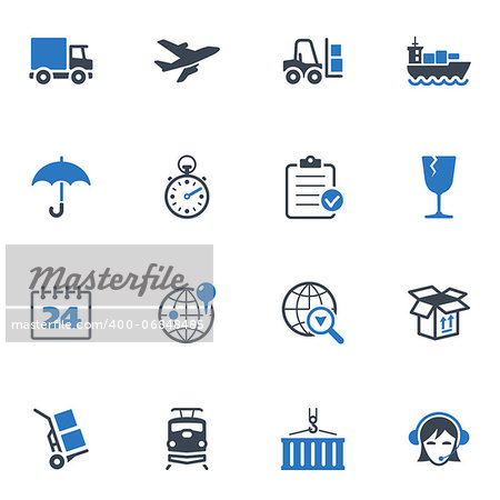 Set of 16 logistics icons great for presentations, web design, web apps, mobile applications or any type of design projects.