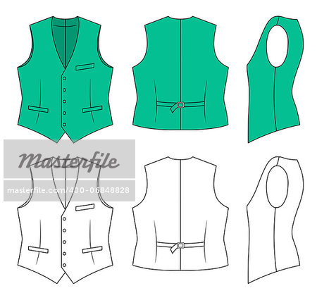 Outline green waistcoat vector illustration isolated on white. EPS8 file available.