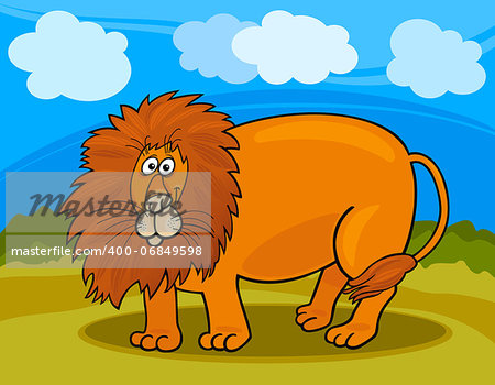 Cartoon Illustration of Big African Male Lion Wild Animal