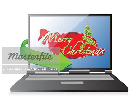 laptop computer - Christmas illustration design over white