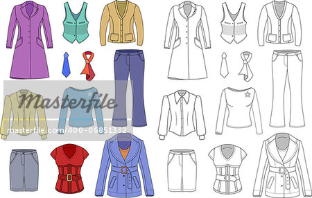 Top manager woman clothing colored set isolated on white
