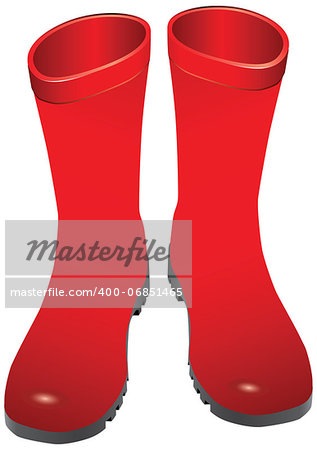 Red rubber boots for wet weather. Vector illustration.