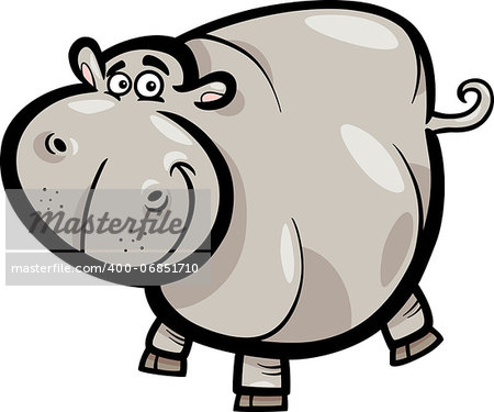 Cartoon Humorous Illustration of Happy Hippo or Hippopotamus Animal Character