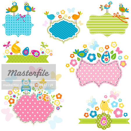 easter frames set with birds and flowers