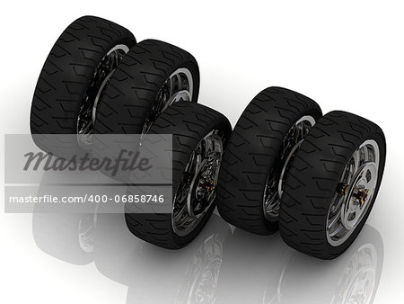 Concept of the five powerful wheels of the motorcycle on a white background