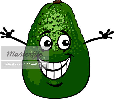 Cartoon Illustration of Funny Avocado Fruit Food Comic Character