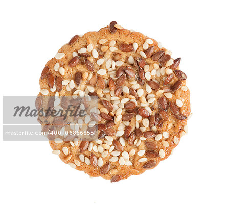 one cookie with seeds isolated on white background