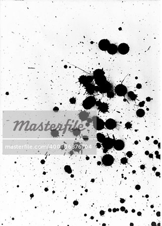 Black paint messy drops on white background