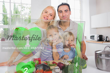 Happy family using holographic green interface to prepare dinner