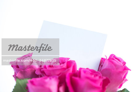 Bouquet of beautiful pink roses with an blank card