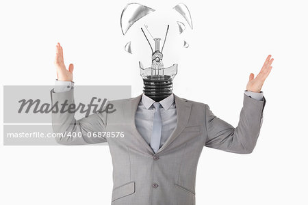 Businessman and light bulb against white background