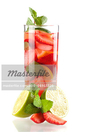 Cocktail collection: Strawberry mojito isolated on white background