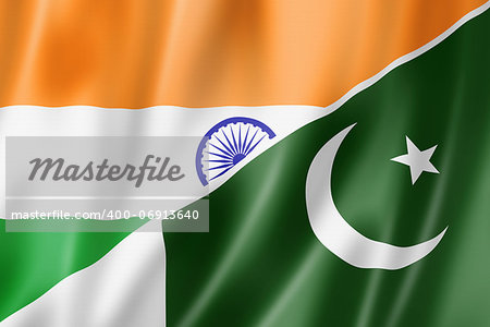 Mixed India and Pakistan flag, three dimensional render, illustration