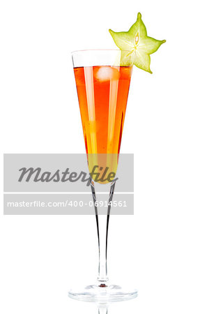 Orange alcohol cocktail with carambola isolated on white background