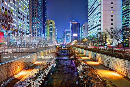 Cheonggyecheon stream in Seoul, South Korea is the result of a massive urban renewal project.