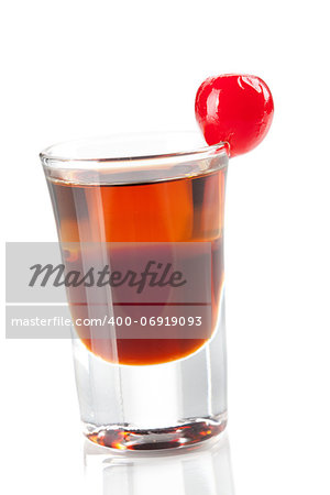 Cocktail collection: Two layered shot with maraschino. Isolated on white background
