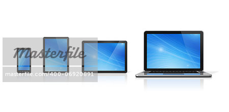 3D laptop, mobile phone and digital tablet pc - isolated on white with clipping path