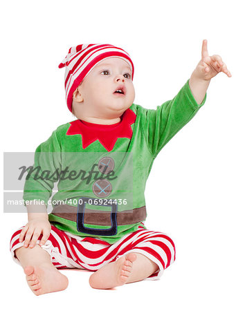Small baby in santa suit. Isolated on white