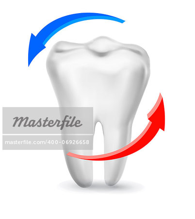 White tooth surrounded by beams. Taking care of teeth concept. Vector.