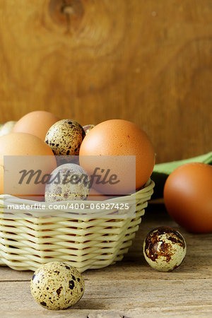 organic fresh eggs on a wooden table