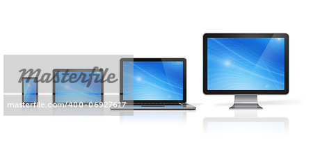 3D computer, laptop, mobile phone and digital tablet pc - isolated on white with clipping path