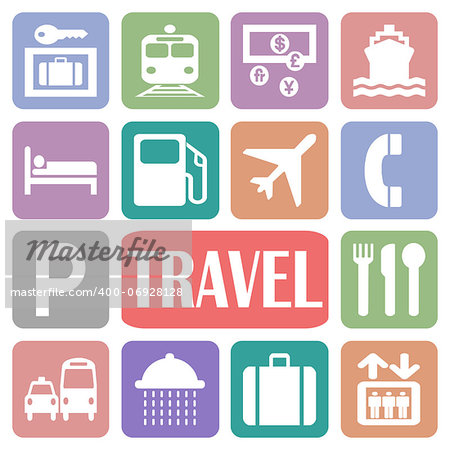 Wallpaper with travel icons in colorful rectangles
