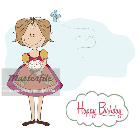 girl with birthday cake, illustration in vector format