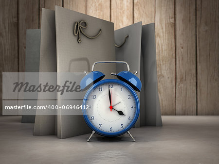 Alarm clock and shopping bags