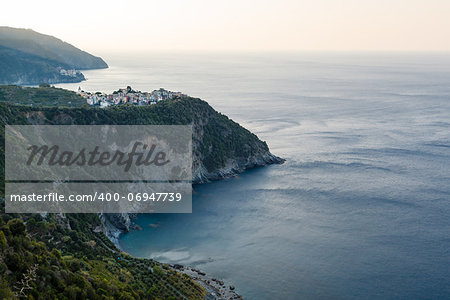 Villages Corniglia and Manarola at the Morning in Cinque Terre, Italy