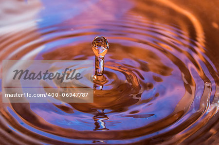 Falling water drop with reflection