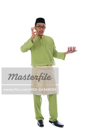 indonesia male with ok sign during ramadan isolated white background