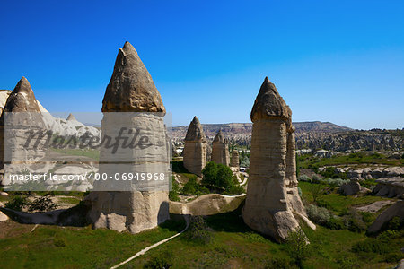 Fairy chimneys rock formations. Turkey, Cappadocia, Goreme.