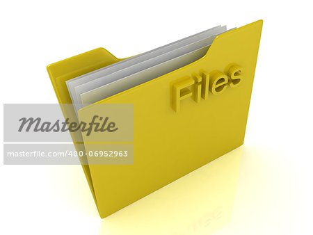 Yellow computer folder and yellow sign Files on a white background