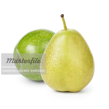 williams pear and granny smith apple, isolated on white
