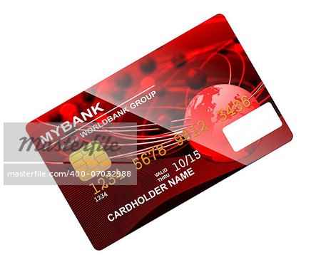 Red Credit Card Isolated on White. 3D Render.
