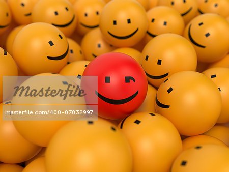 Abstract Popularity Concept. Many Yellow Balls with One Red Ball in the Center.